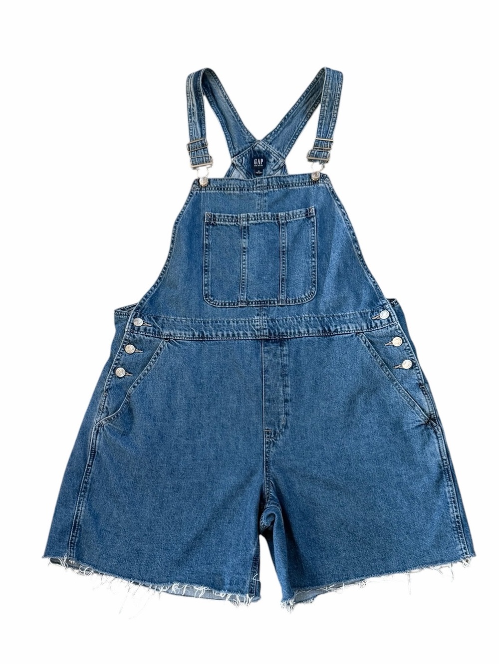 GAP Denim Slouchy Shorta Medium Wash Cut Off Shorttalls Bib Overalls XL NWOT